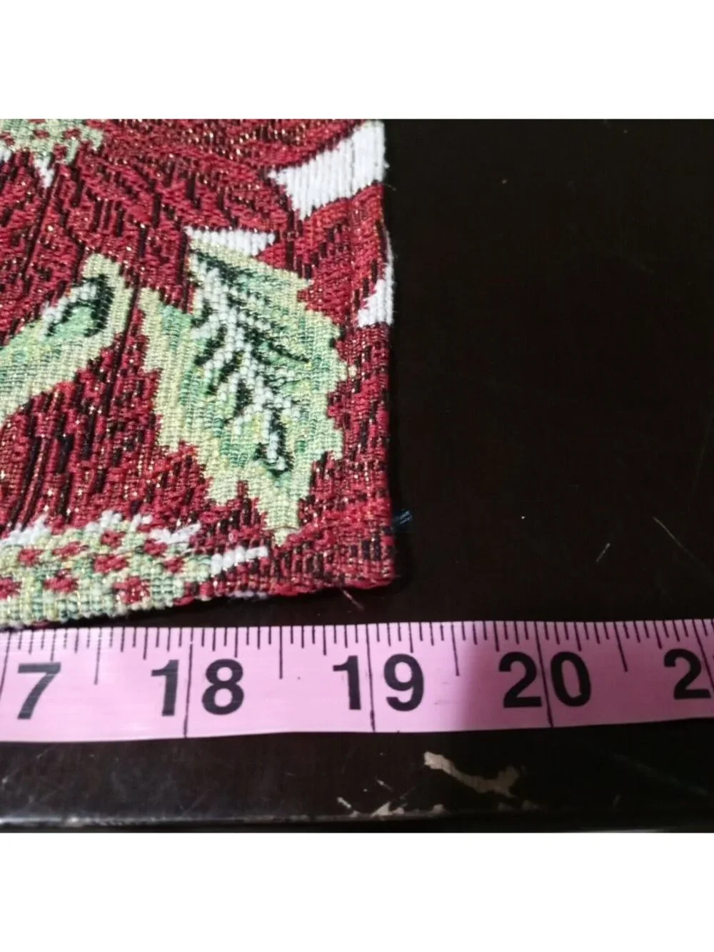 2 Christmas Decor Placements Tapestry Poinsettia Jacquard Red Gold Woven